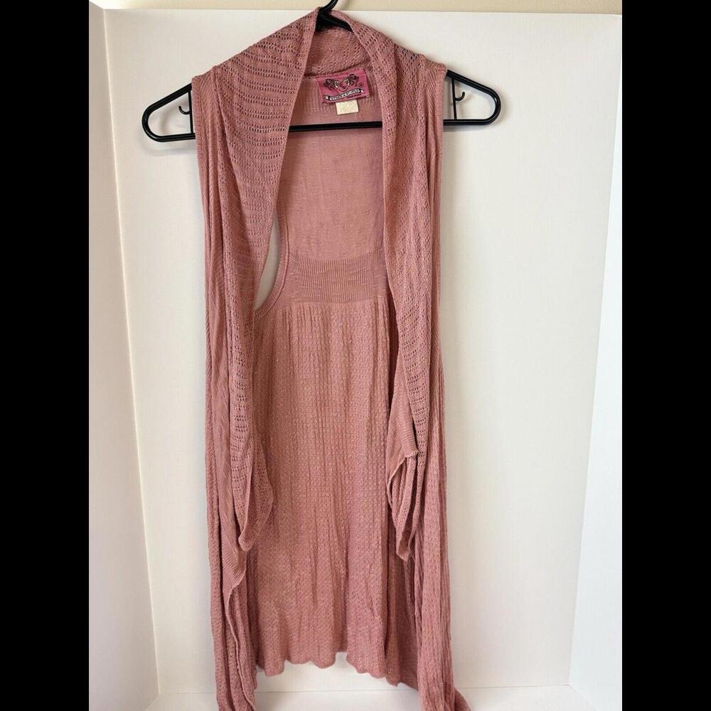 Sweet N Sinful Knit Cardigan Vest M Women Dusty Pink Open‎ Front Asymmetric Boho
